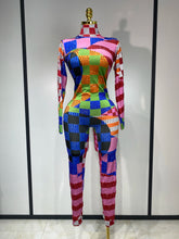 Colorful Printed Sparkly Rhinestones Jumpsuit Women Sexy Long Sleeve Performance Dance Costume Stage Evening Party Club Outfit
